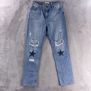 Sandro Paris Monaco Pearl Star Embellished Patch‎ Jeans Womens Size 40 Blue